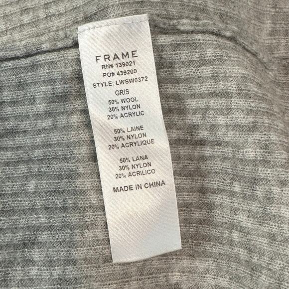 FRAME Varsity V-Neck Sweater Wool Blend Striped Short Sleeve Rib Knit Gray - Picture 11 of 12